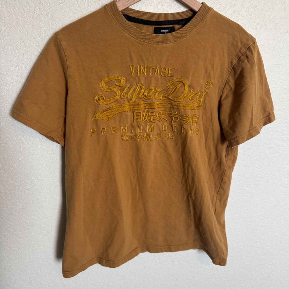 Vintage Style Streetwear Superdry Embroidered Tee Large‎ Tan